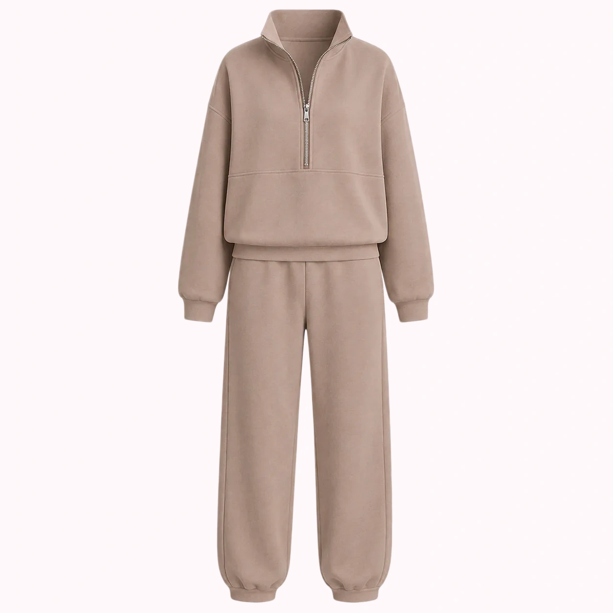 Taupe Half-Zip Jogger Set