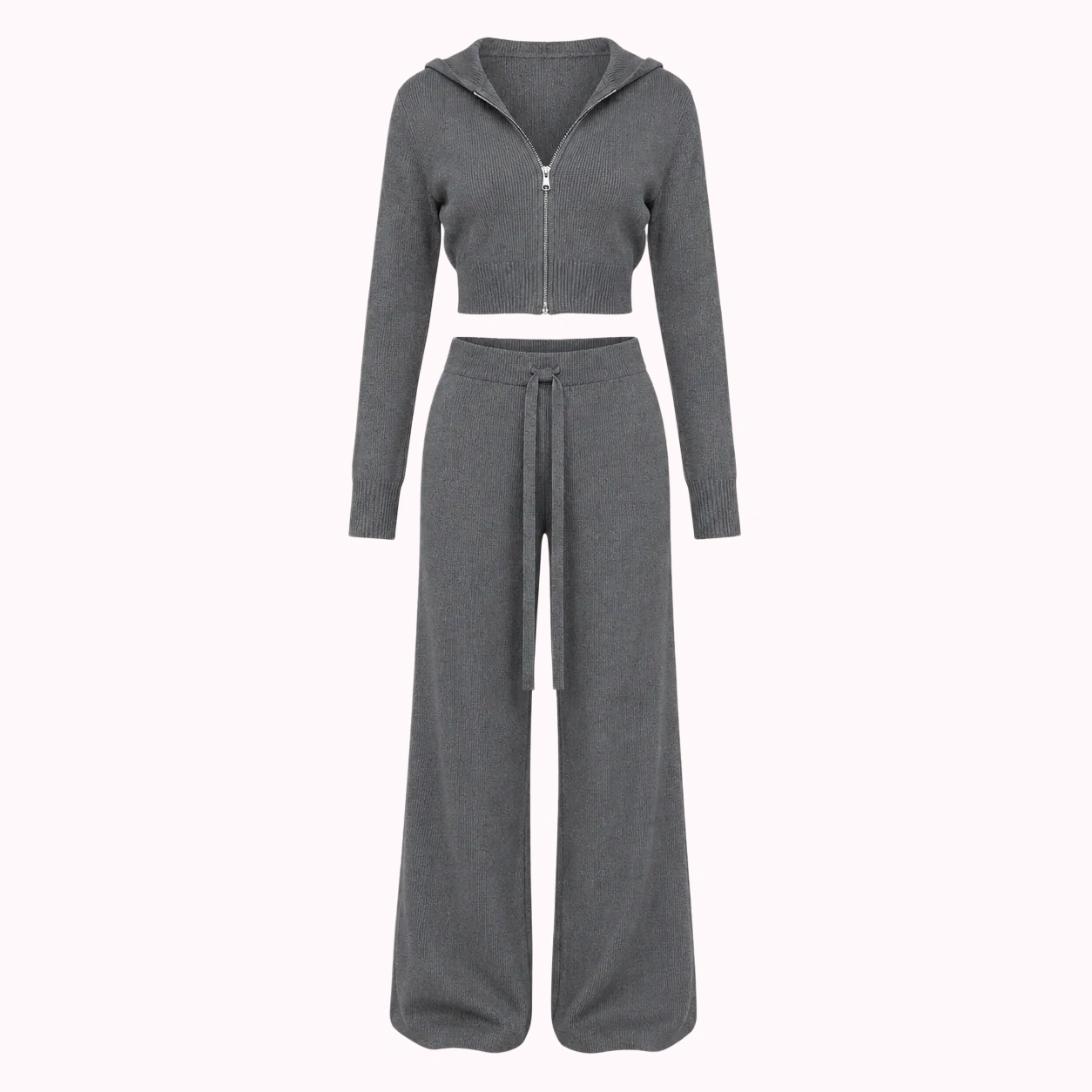Grey Crop Hoodie Wide-Leg Set