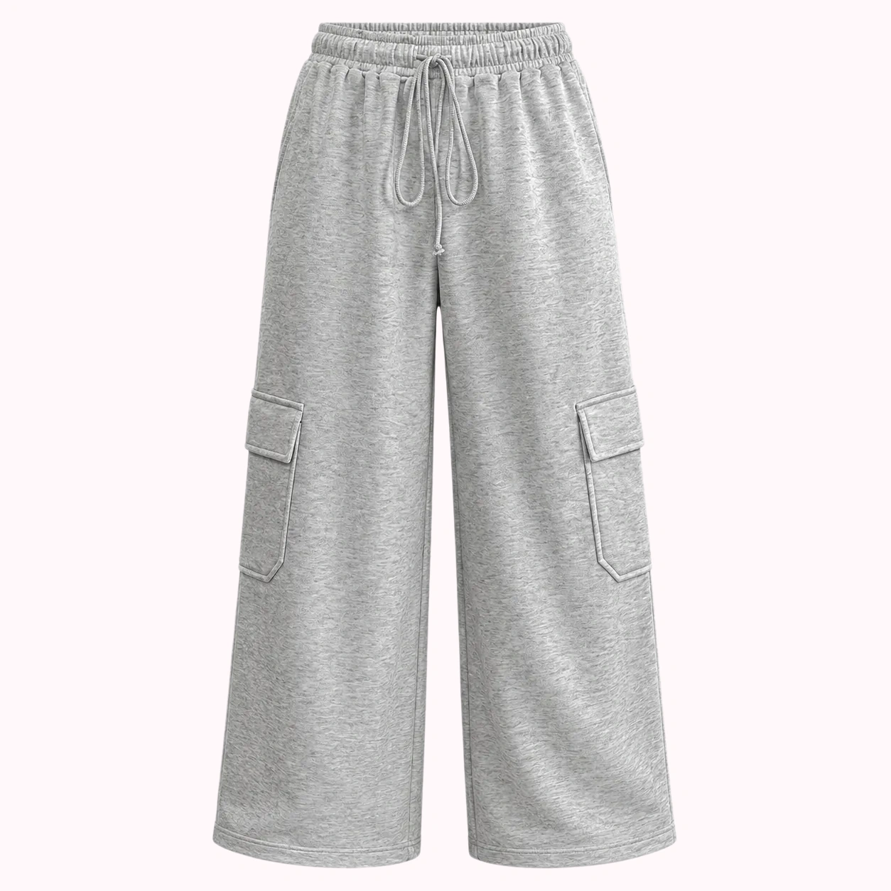 Grey Cargo Wide-Leg Sweatpants