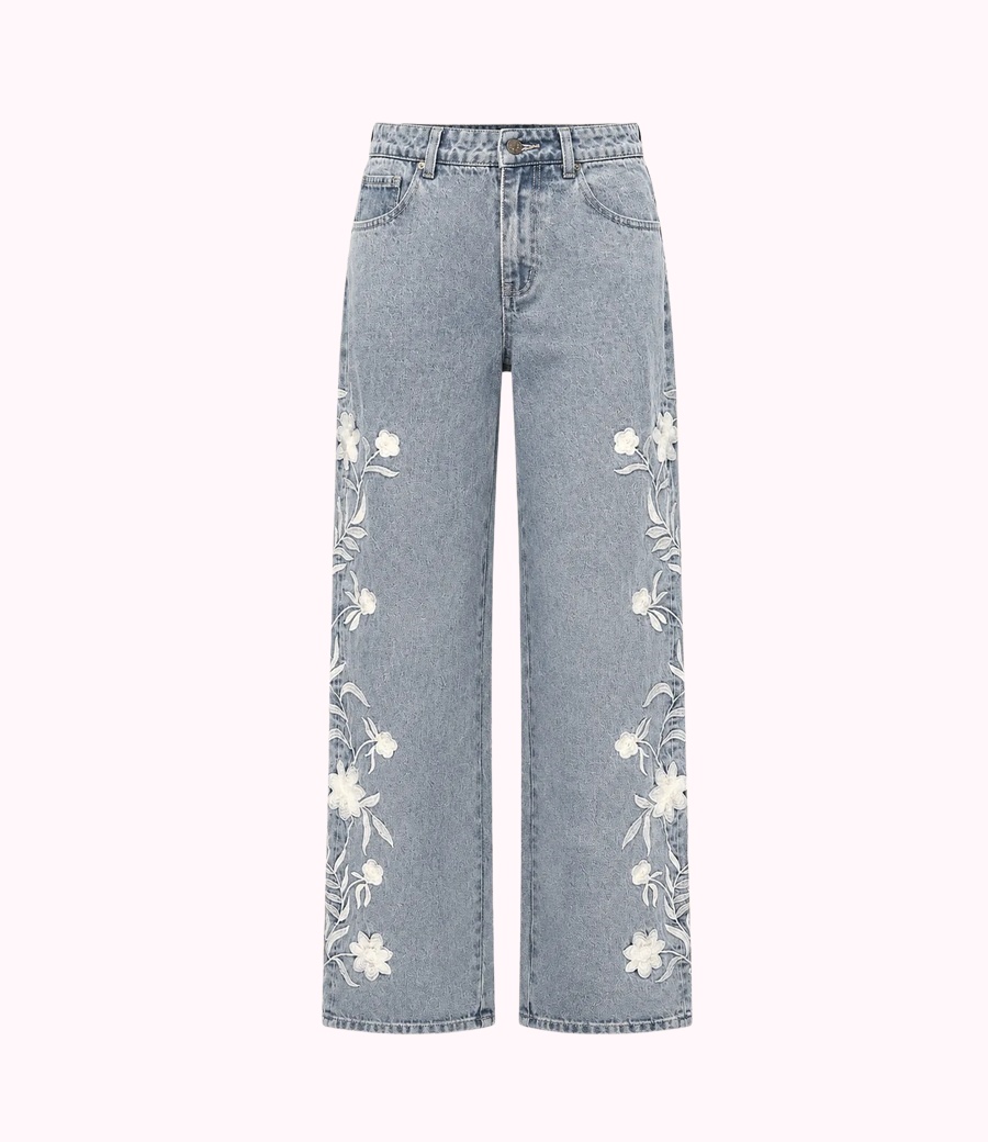 Embroidered Straight Jeans