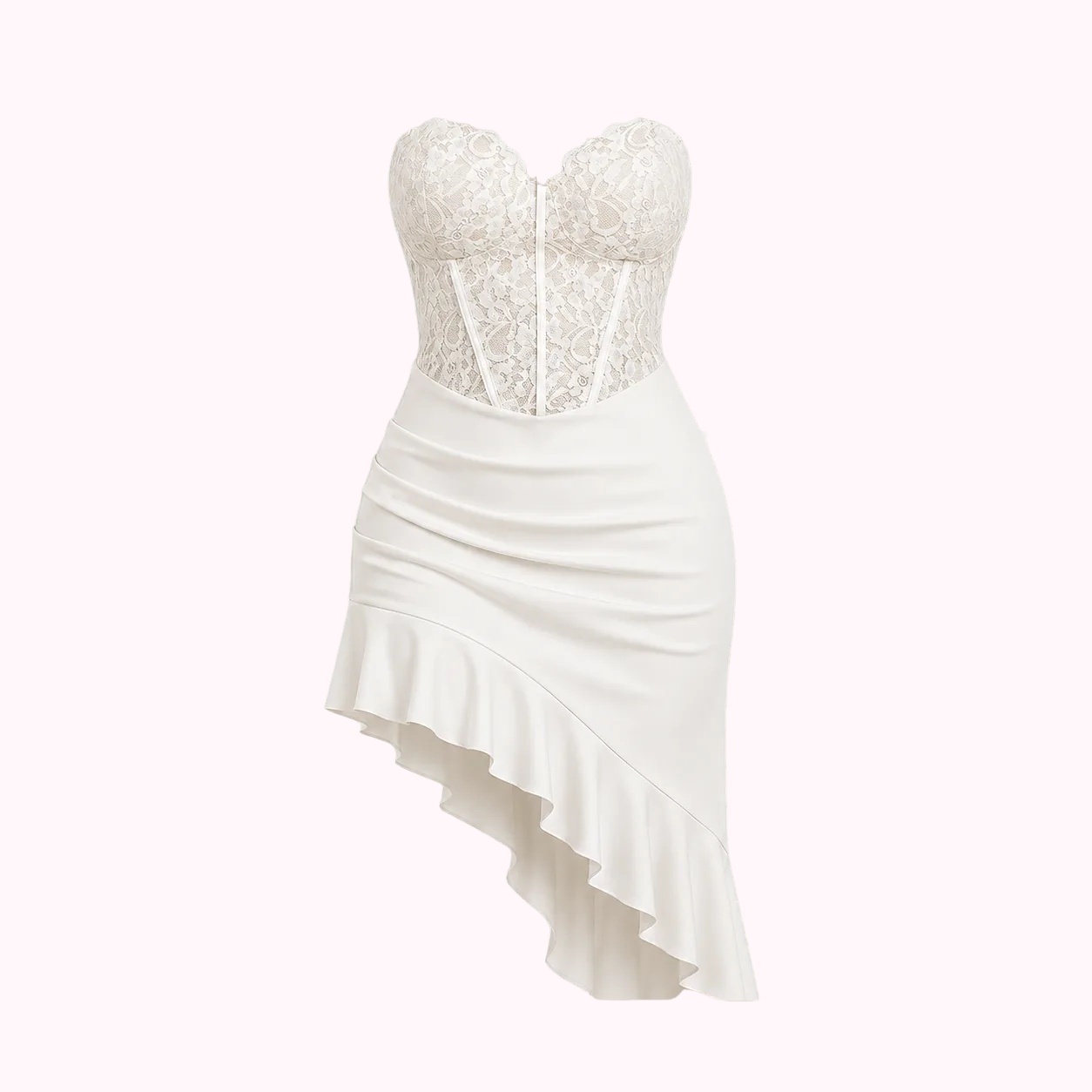 White Asymmetric Ruffle Dress