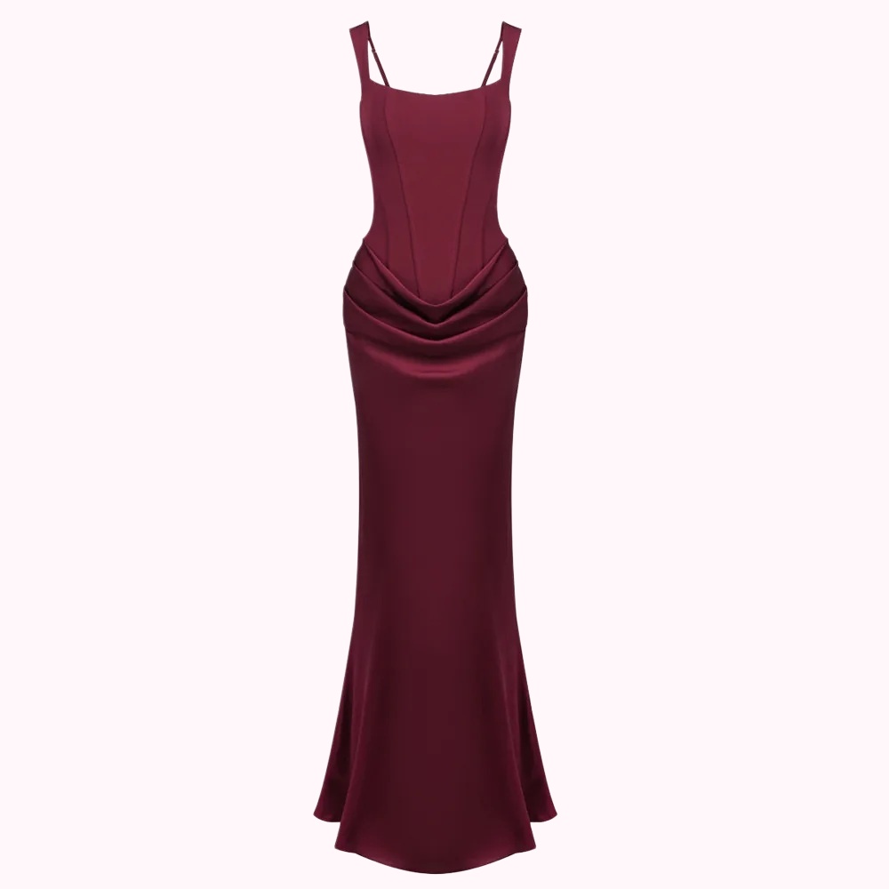 Burgundy Ruched Midi Dress