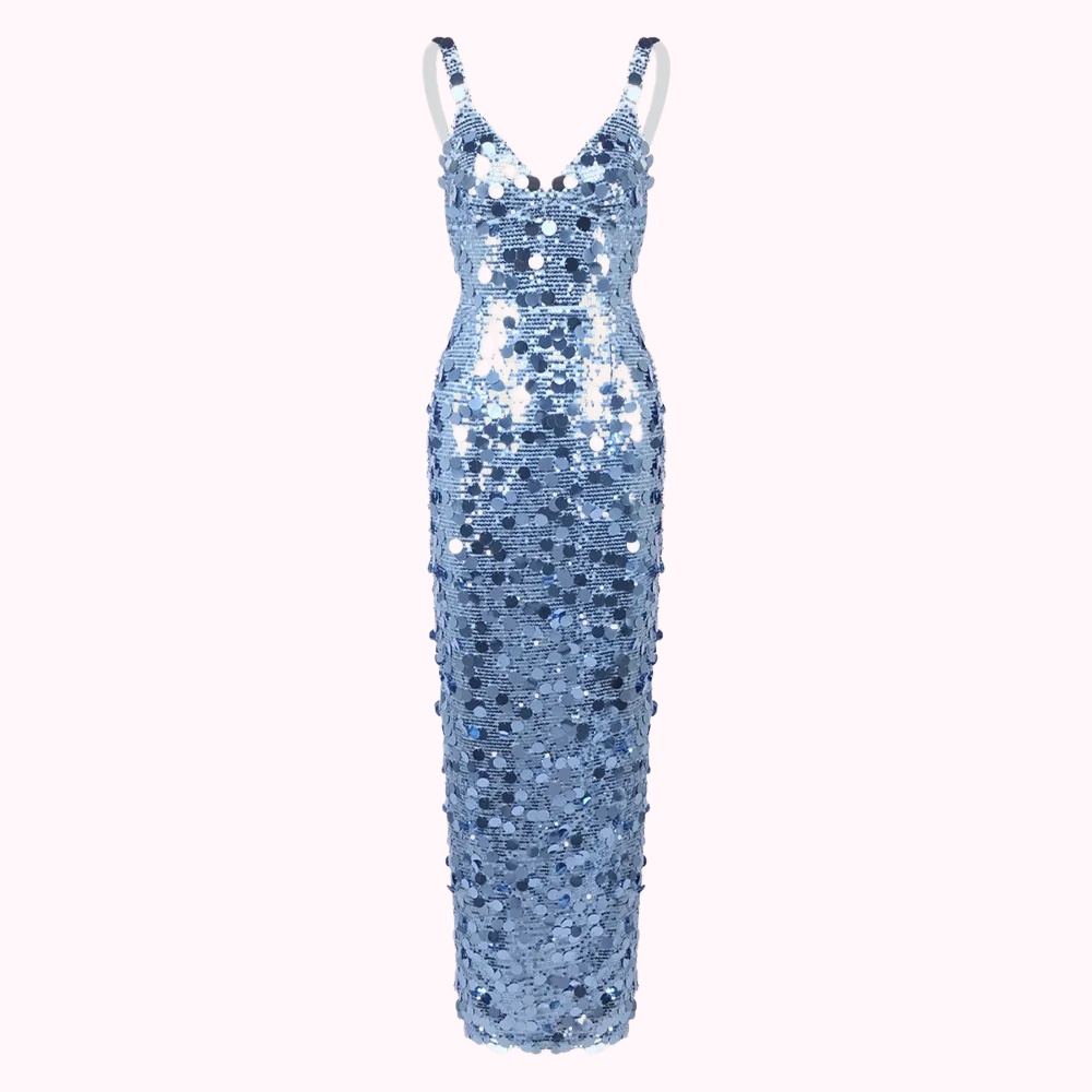 Blue Floral Ribbon Midi Dress