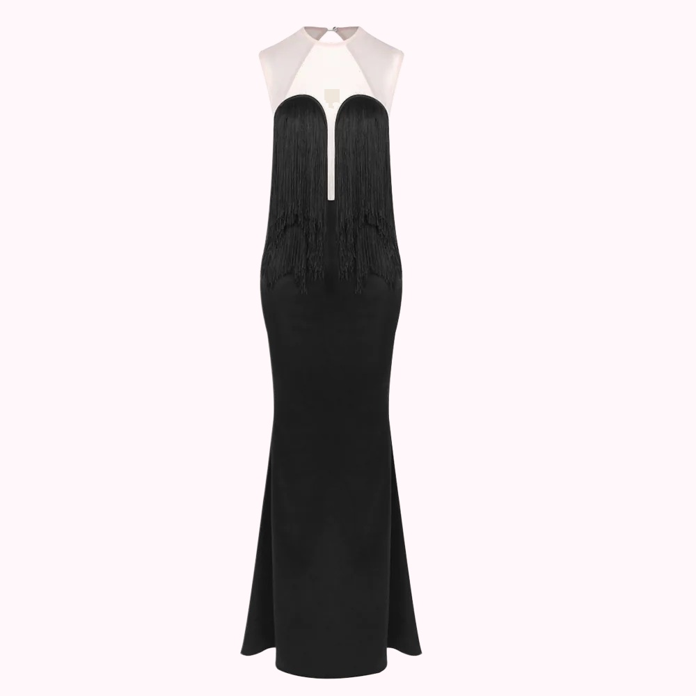 Black Contrast-Trim Maxi Dress