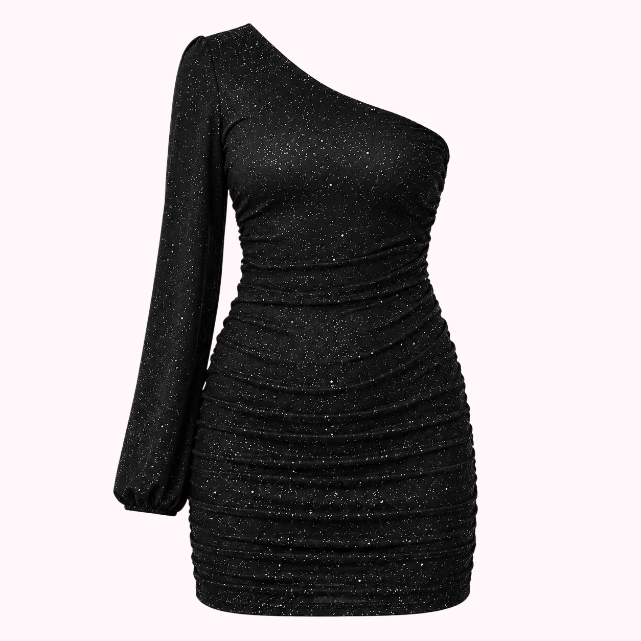 Black One-Shoulder Ruched Dress