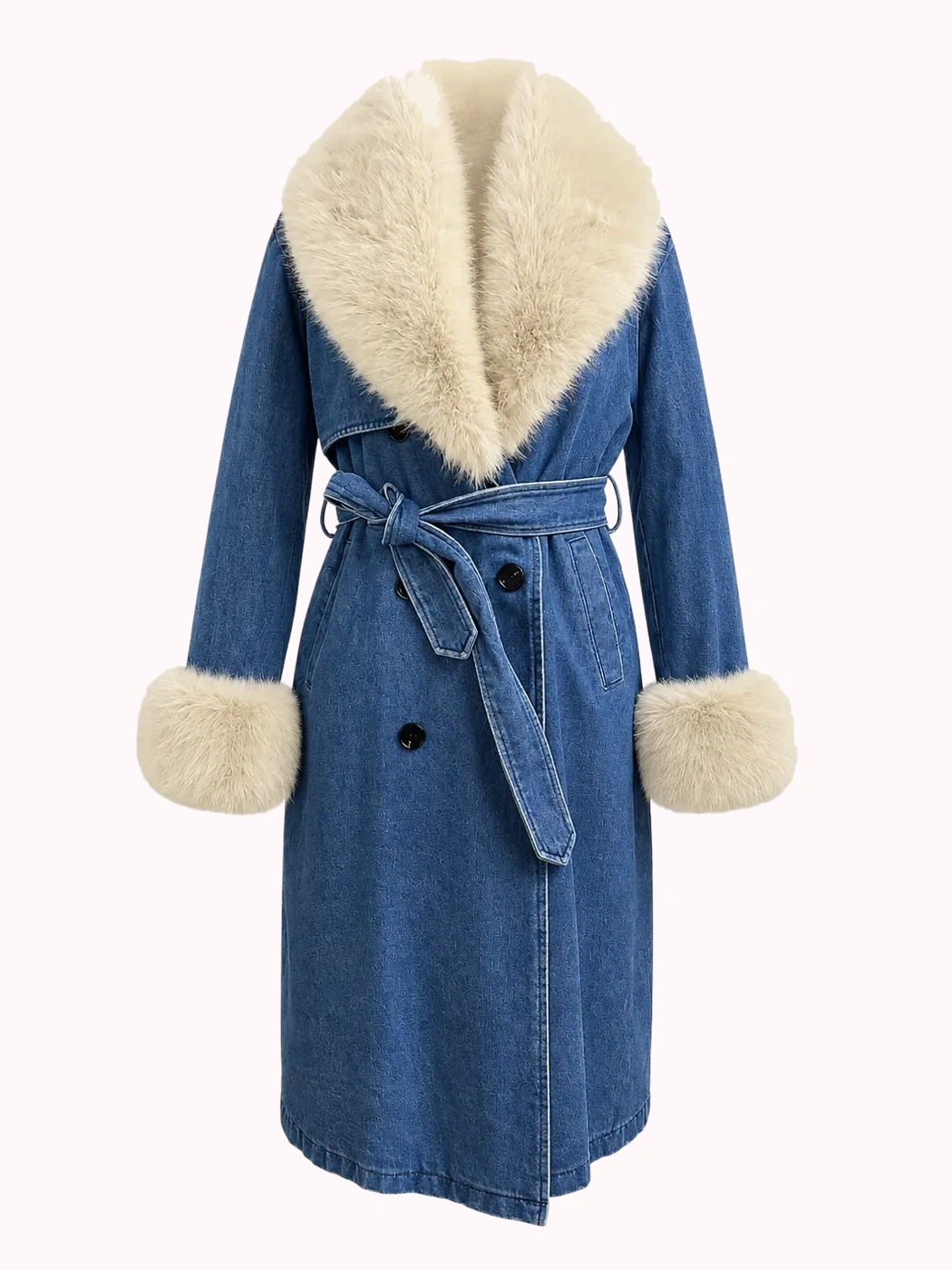 Blue Shearling Wrap Coat
