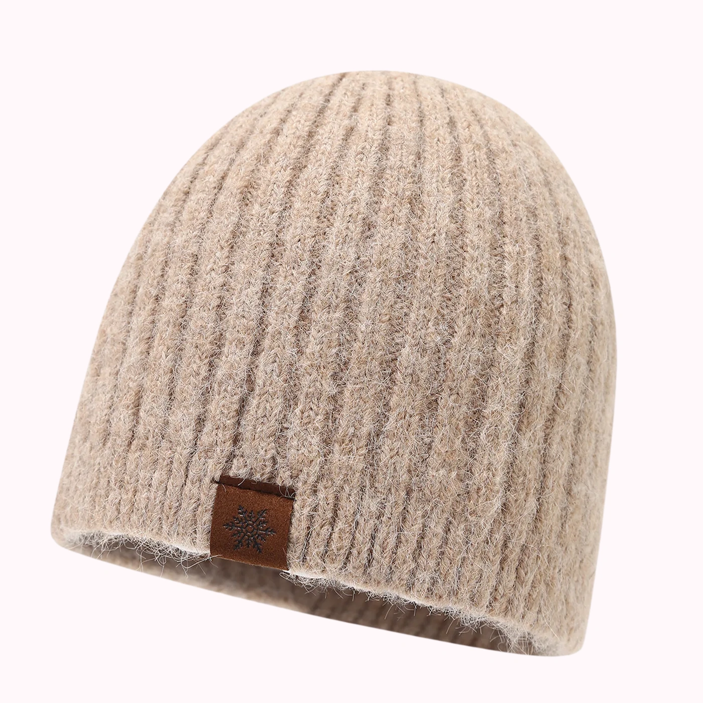 Beige Ribbed Knit Beanie