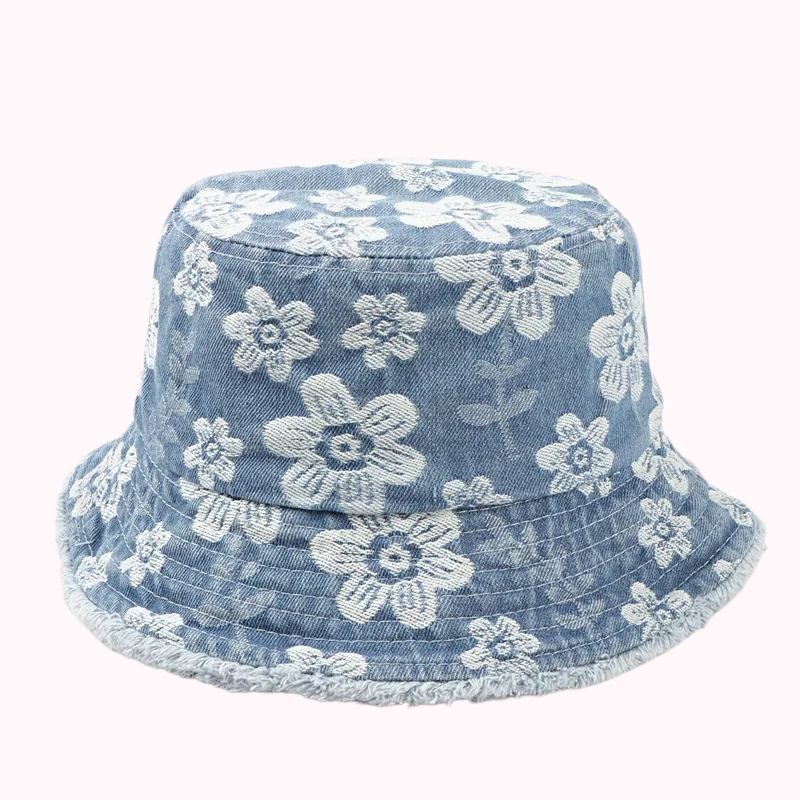Blue Floral Denim Bucket Hat