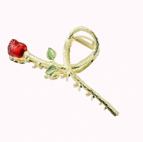 Red Rose Stem Brooch