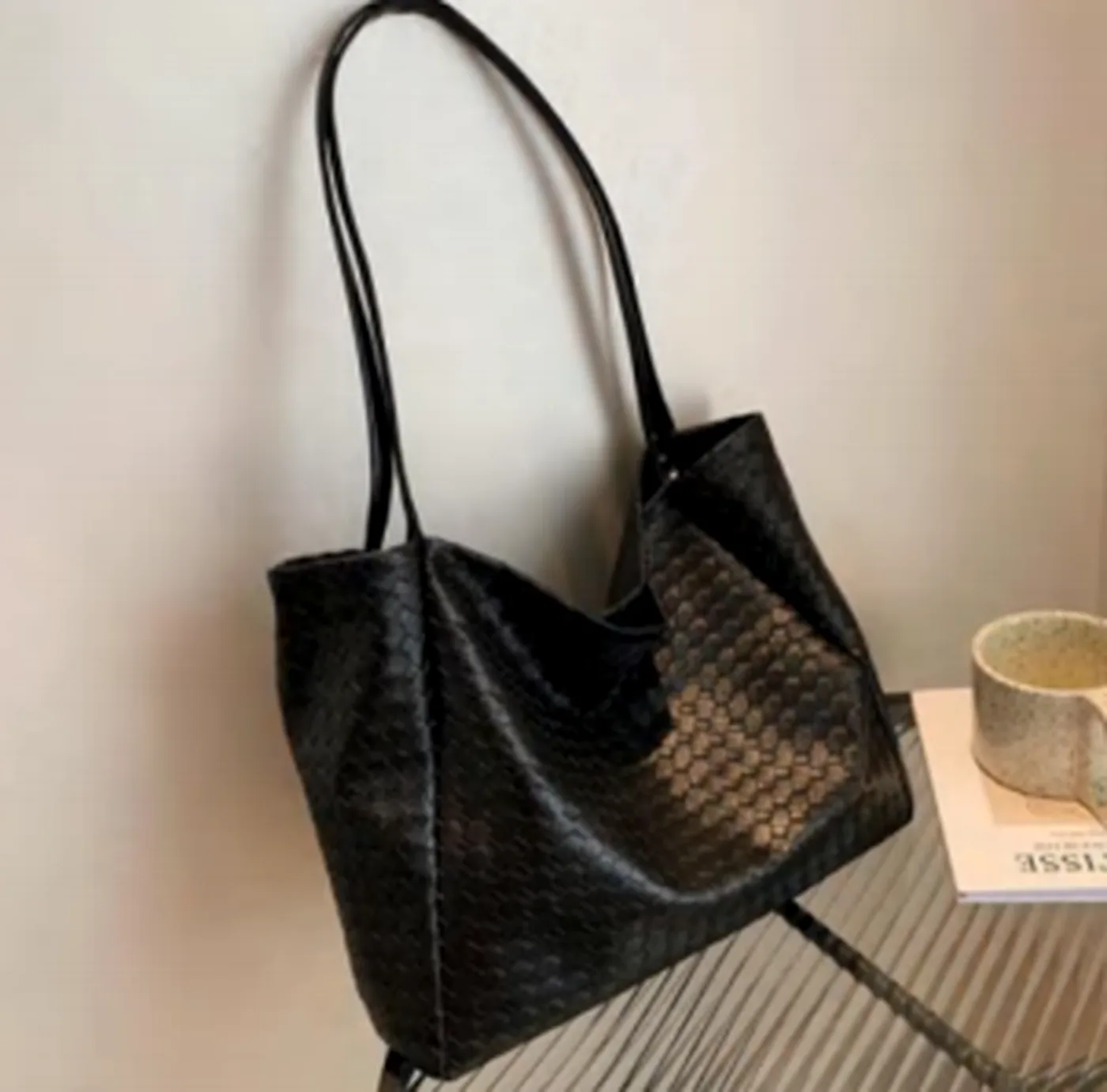 Black Woven Shoulder Bag