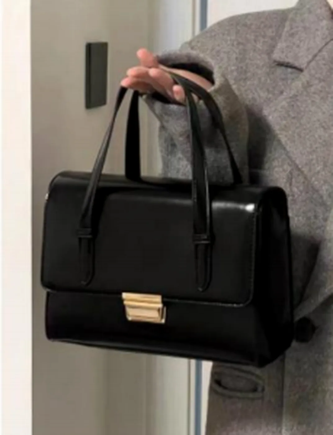 Black Structured Top Handle Bag