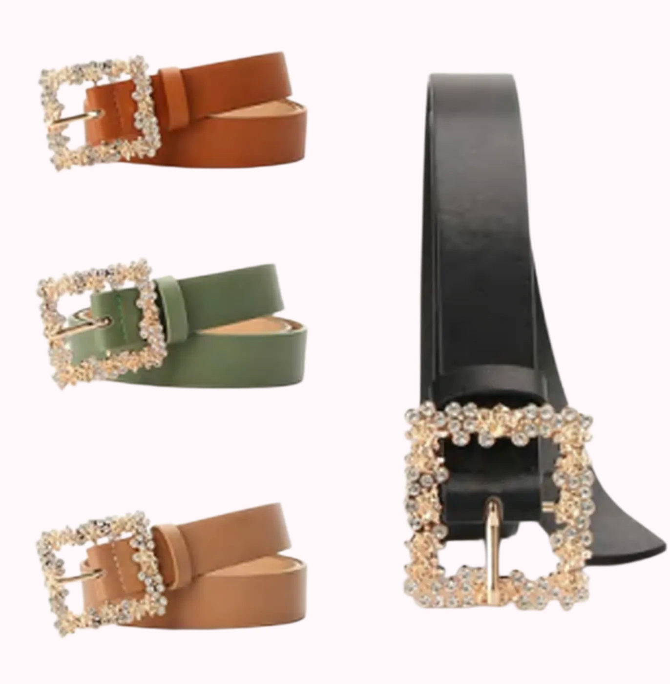 Crystal Square Buckle Belt Set