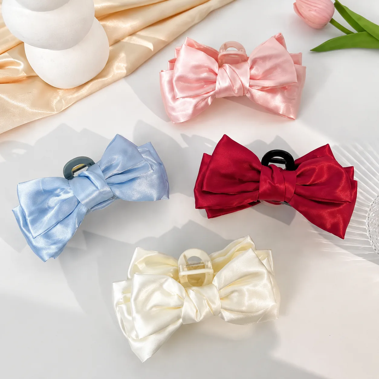 Satin Bow Hair Clip Set
