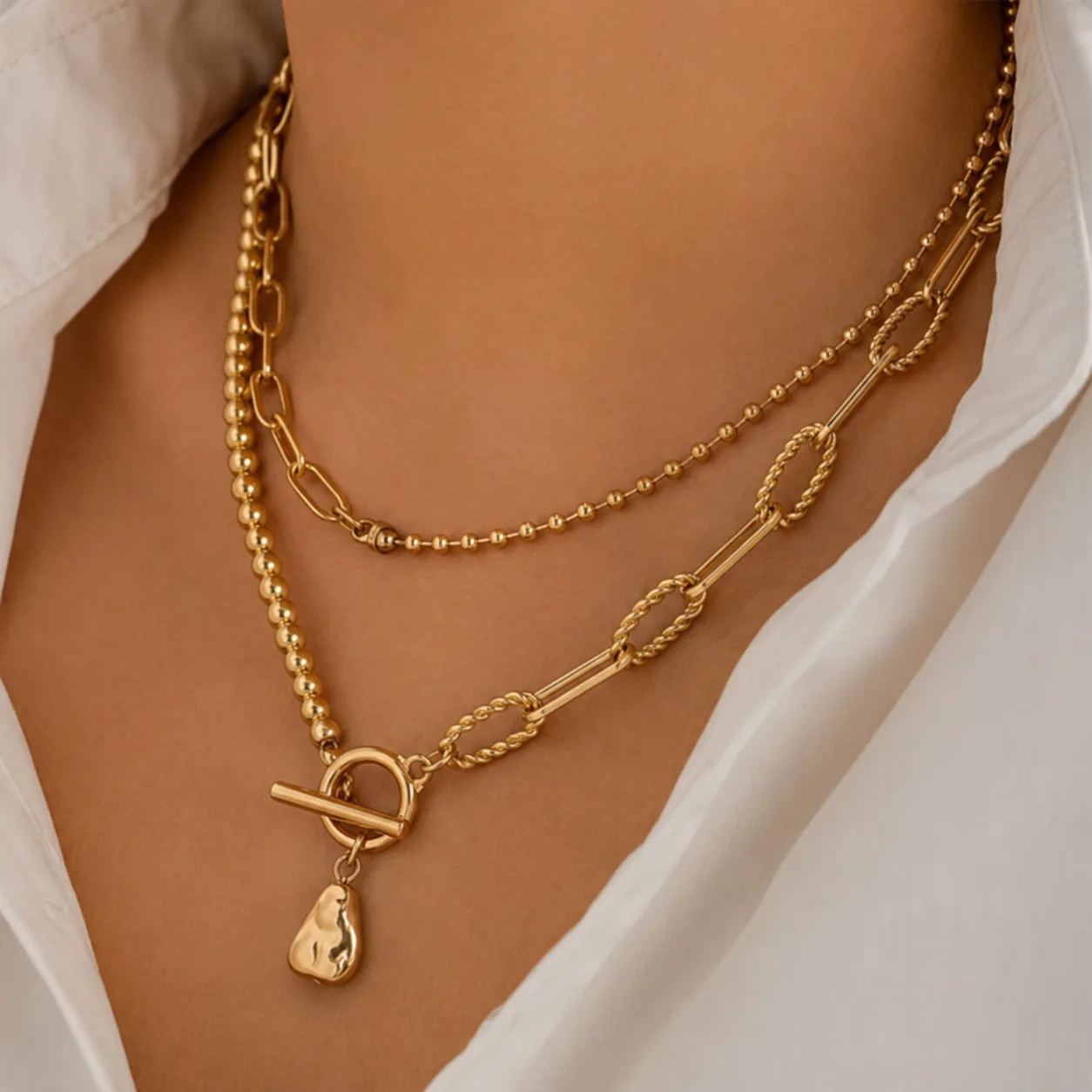 Gold Layered Pendant Necklace