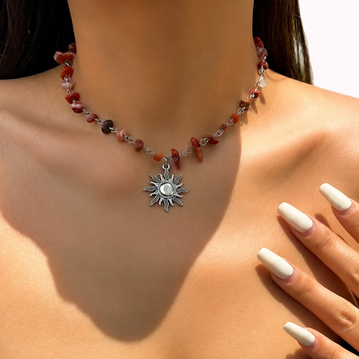 Beaded Sun Pendant Necklace