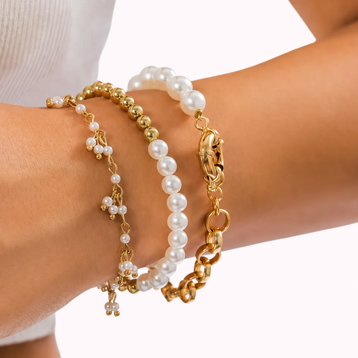 Pearl Chain Bracelet Set