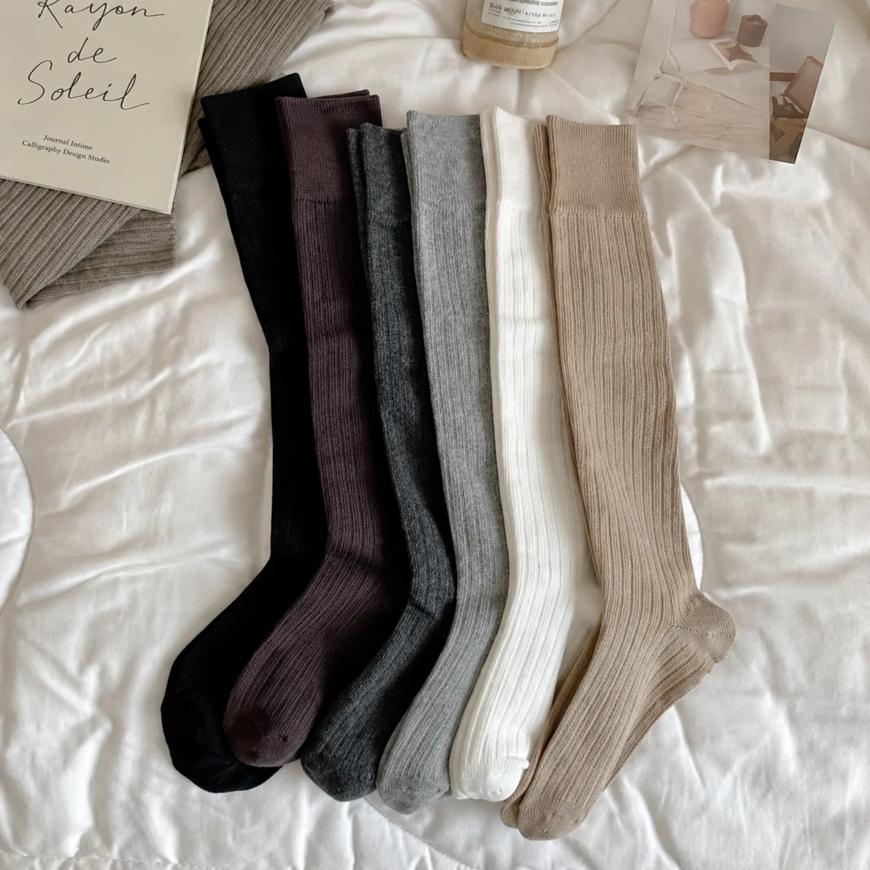 Ribbed Knee-High Sock Set