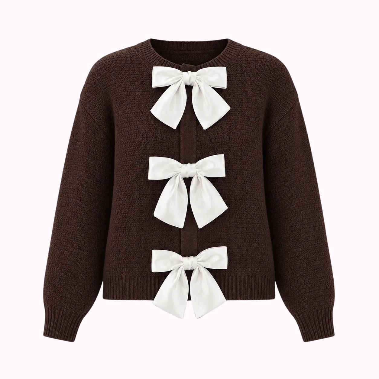 Brown Bow Front Knit Cardigan