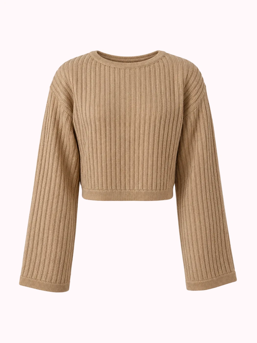 Sand Ribbed Cropped Sweater