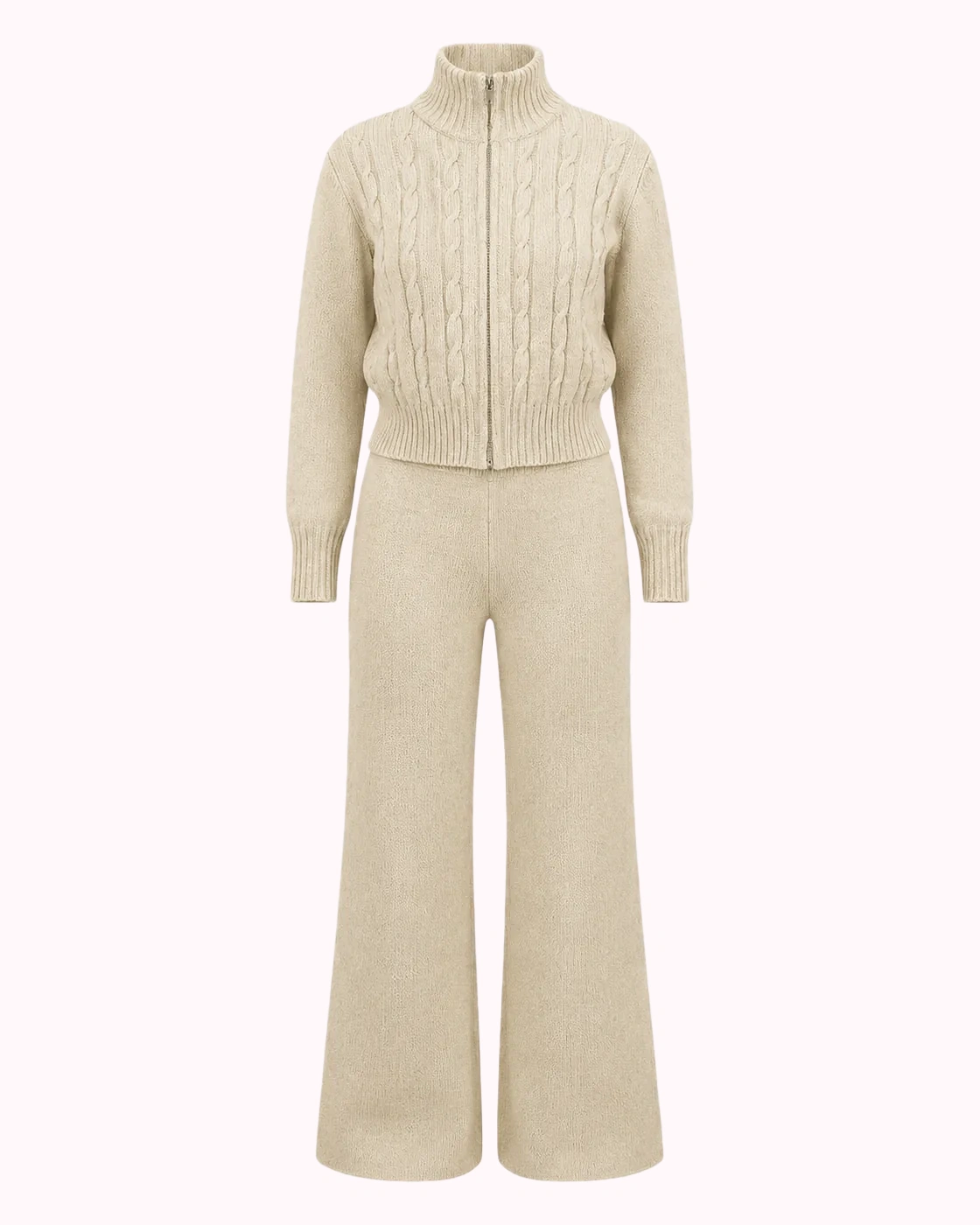 Cream Sleeveless Knit Lounge Set