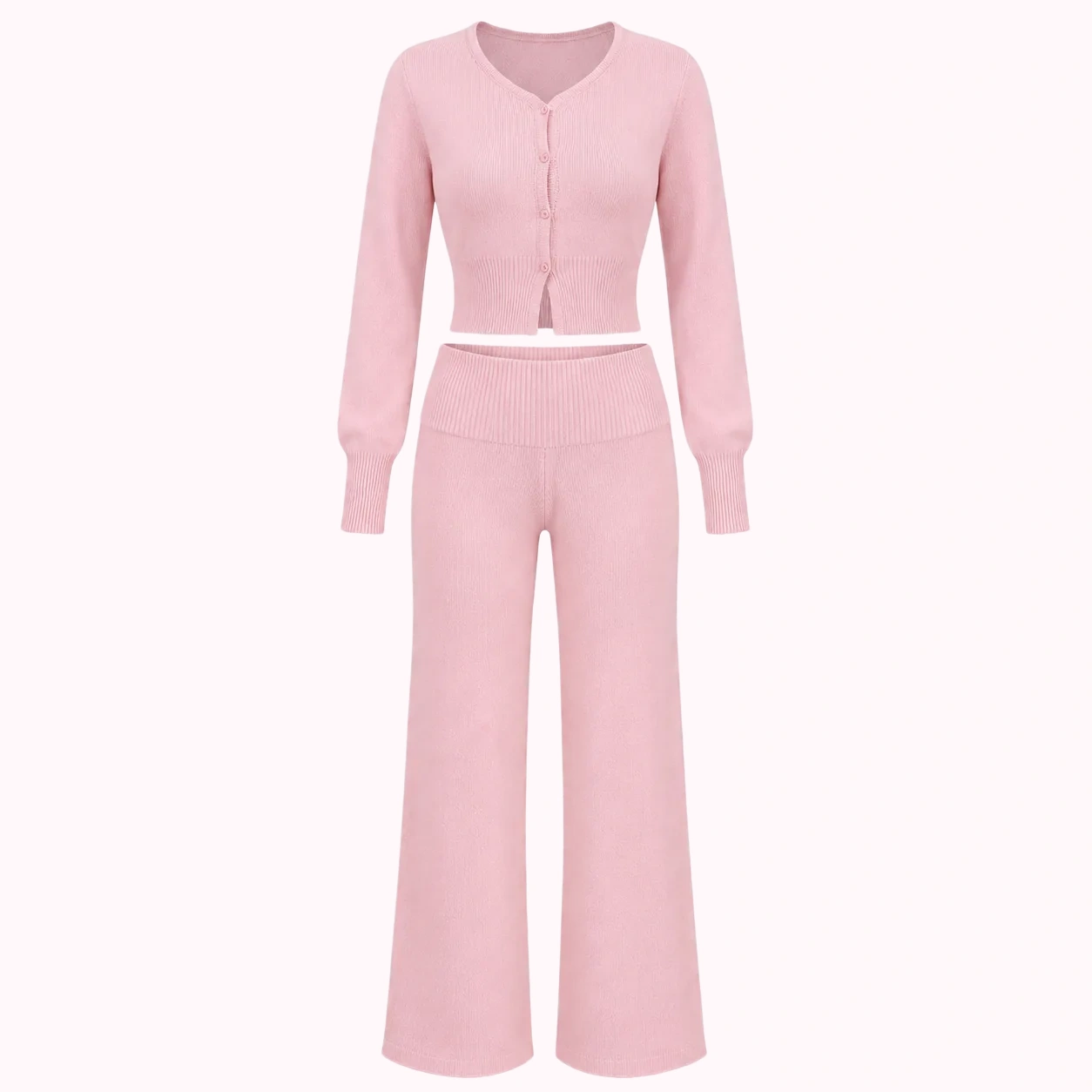 Pink Knit Cardigan & Pants Set