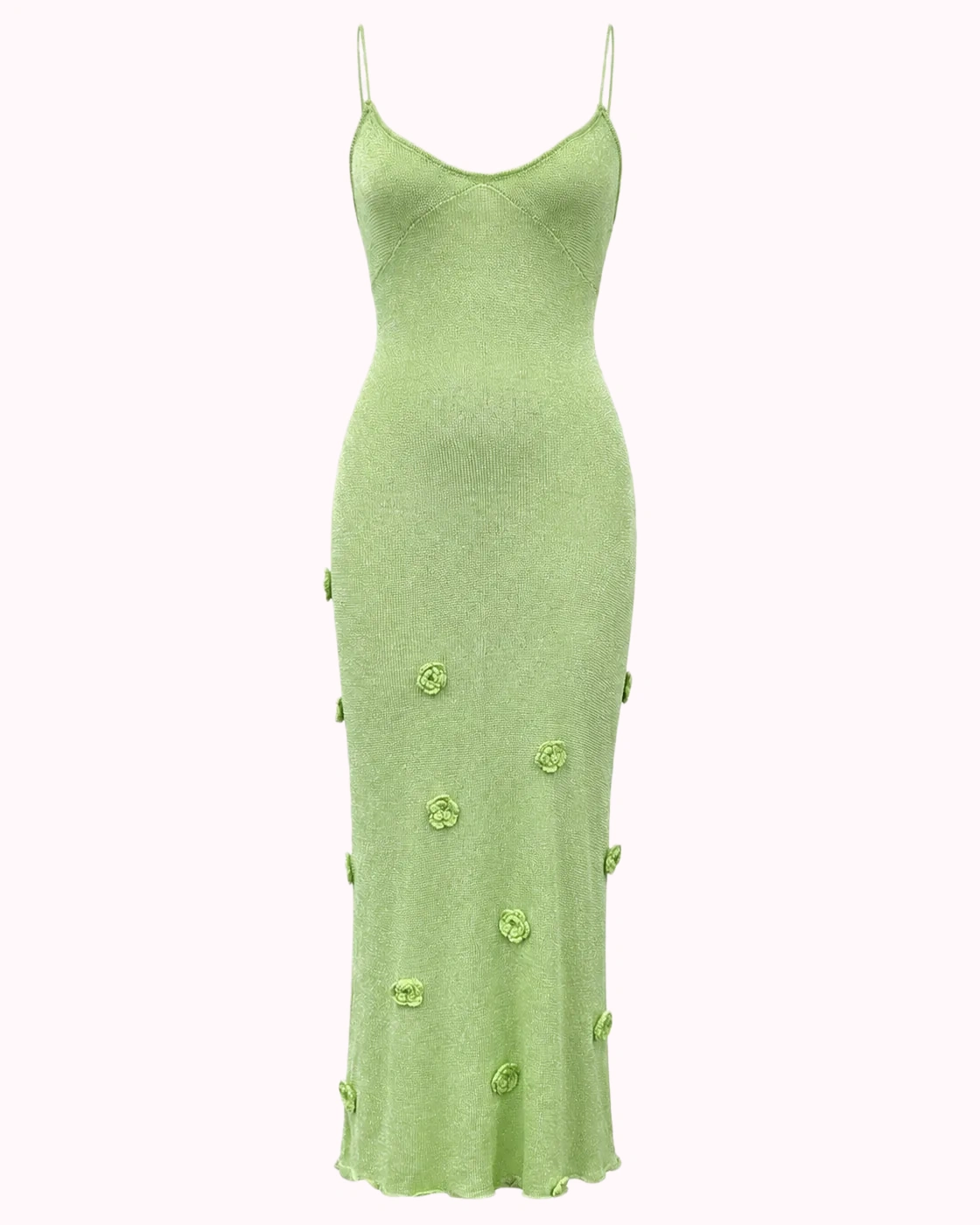 Green Floral Crochet Knit Midi Dress