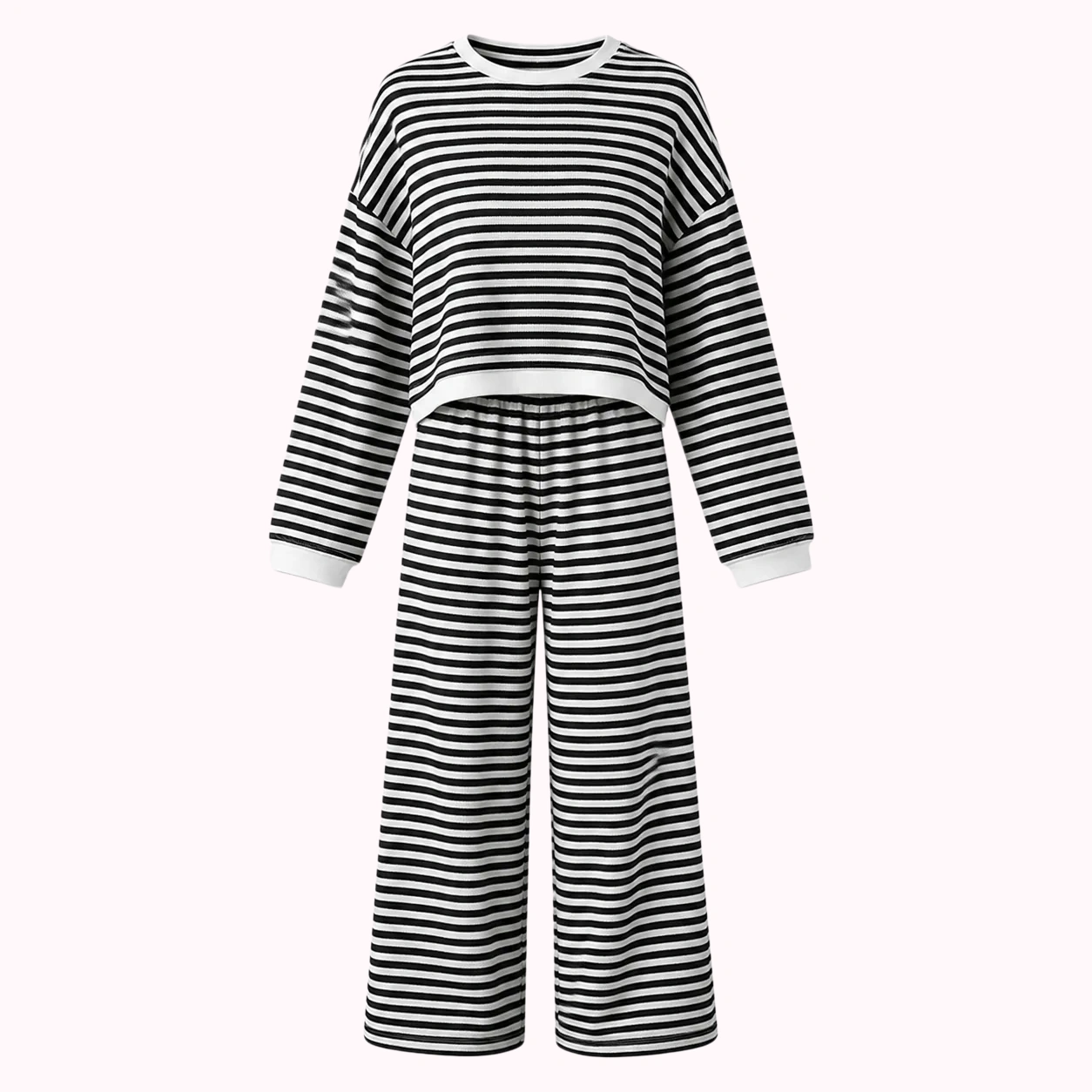 Black Stripe Long Sleeve Lounge Set
