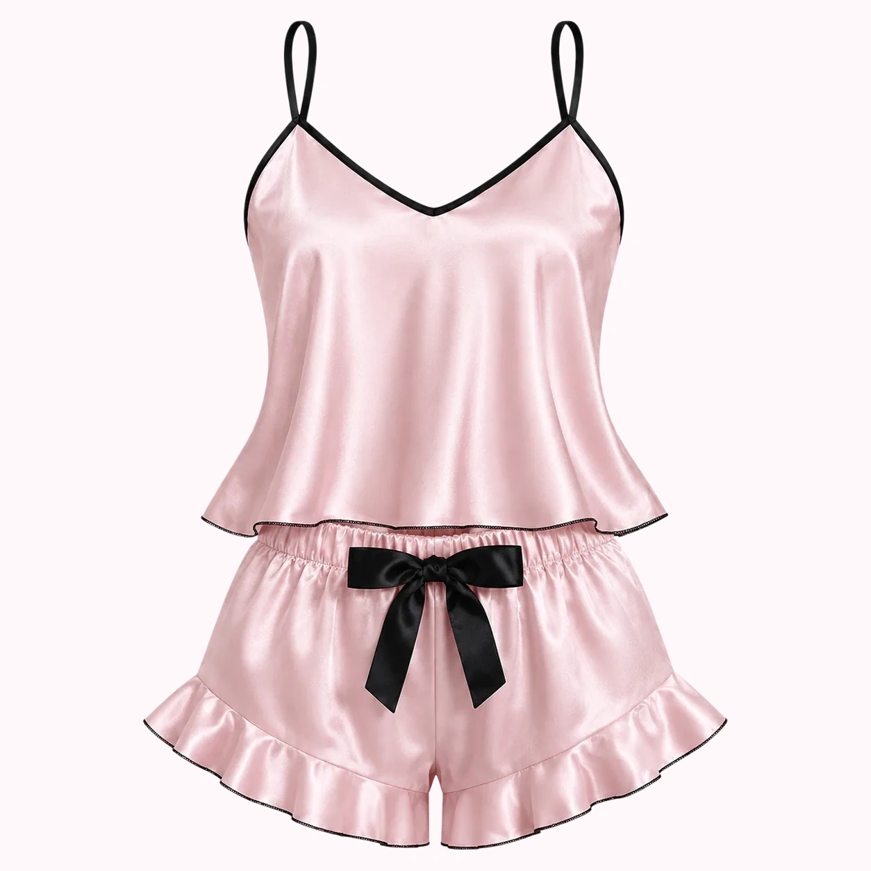 Pink Satin Cami Short Set