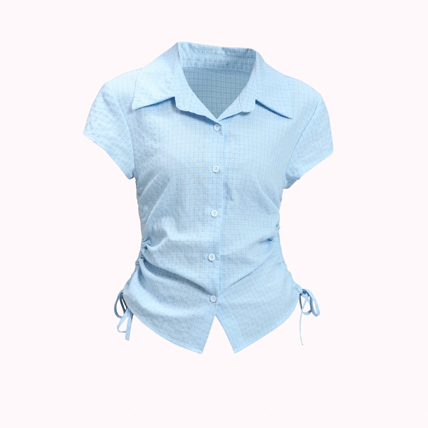Light Blue Ruched Polo Top