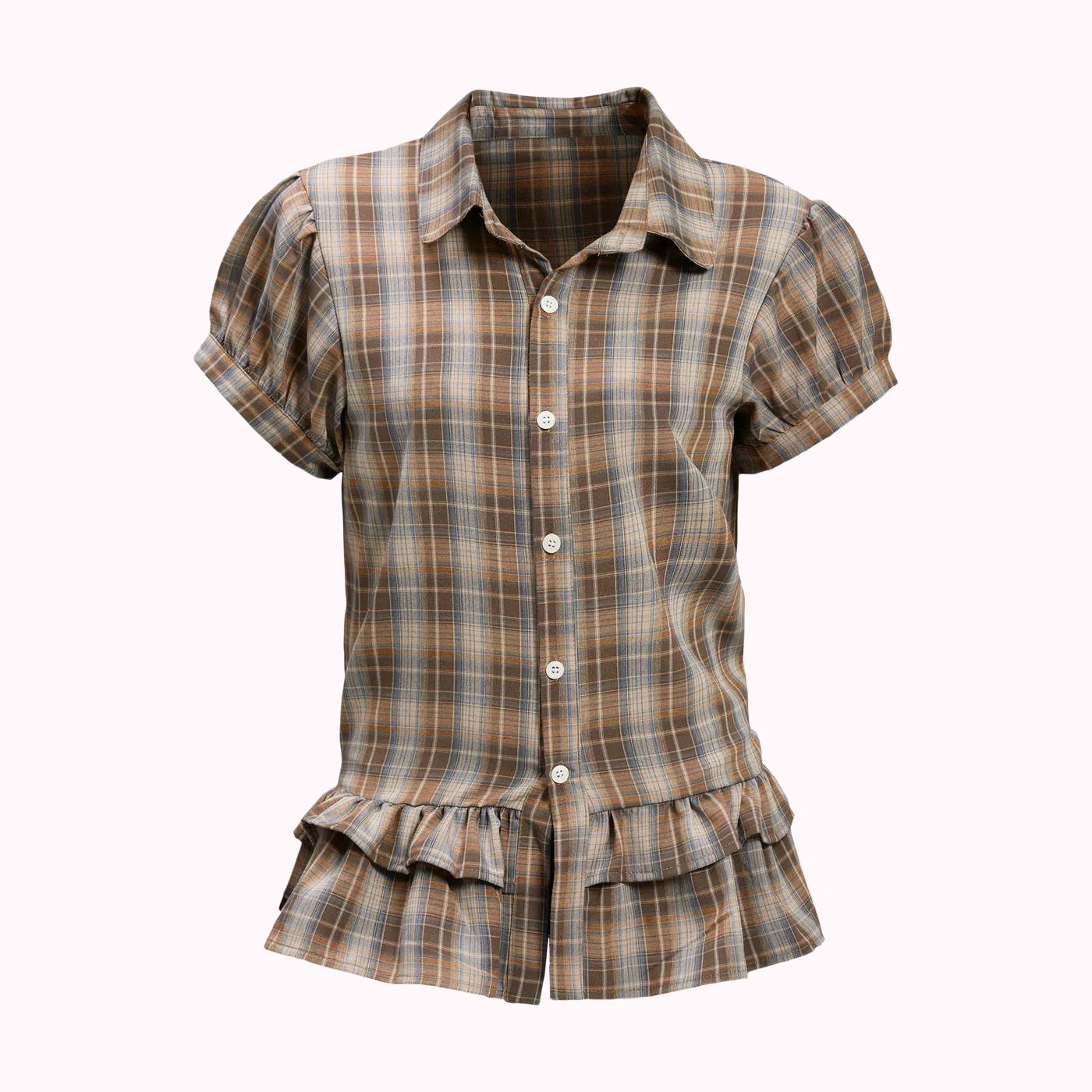 Brown Plaid Peplum Shirt