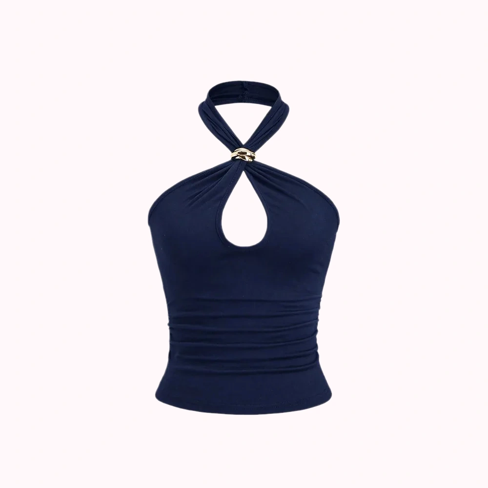 Navy Keyhole Halter Top